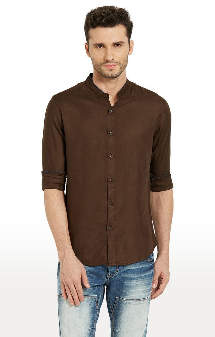 Spykar Men'S Brown Cotton Solid Casual Shirts