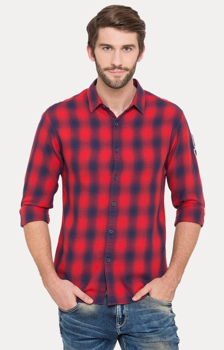 Spykar Men'S Red Cotton Checked Casual Shirts