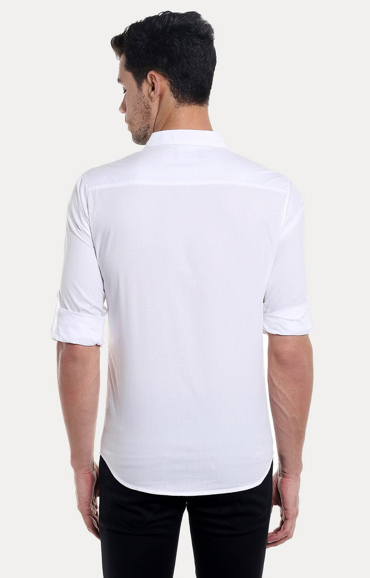 Spykar Men'S White Cotton Solid Casual Shirts