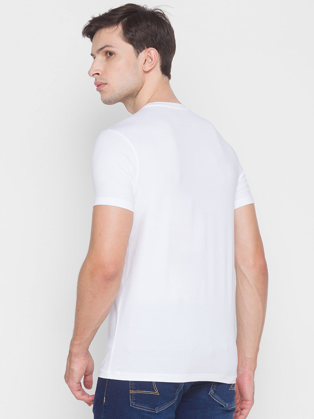 Spykar White Cotton Men T-Shirt