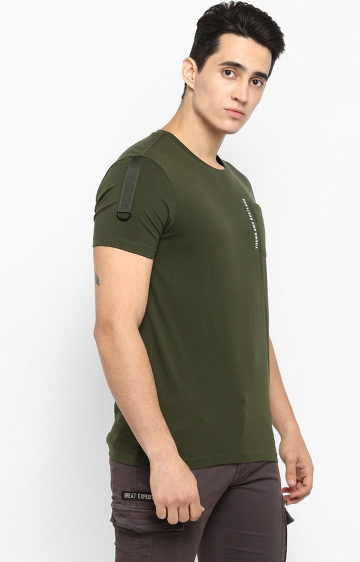 Spykar Olive Green Solid Slim Fit Men T-Shirts