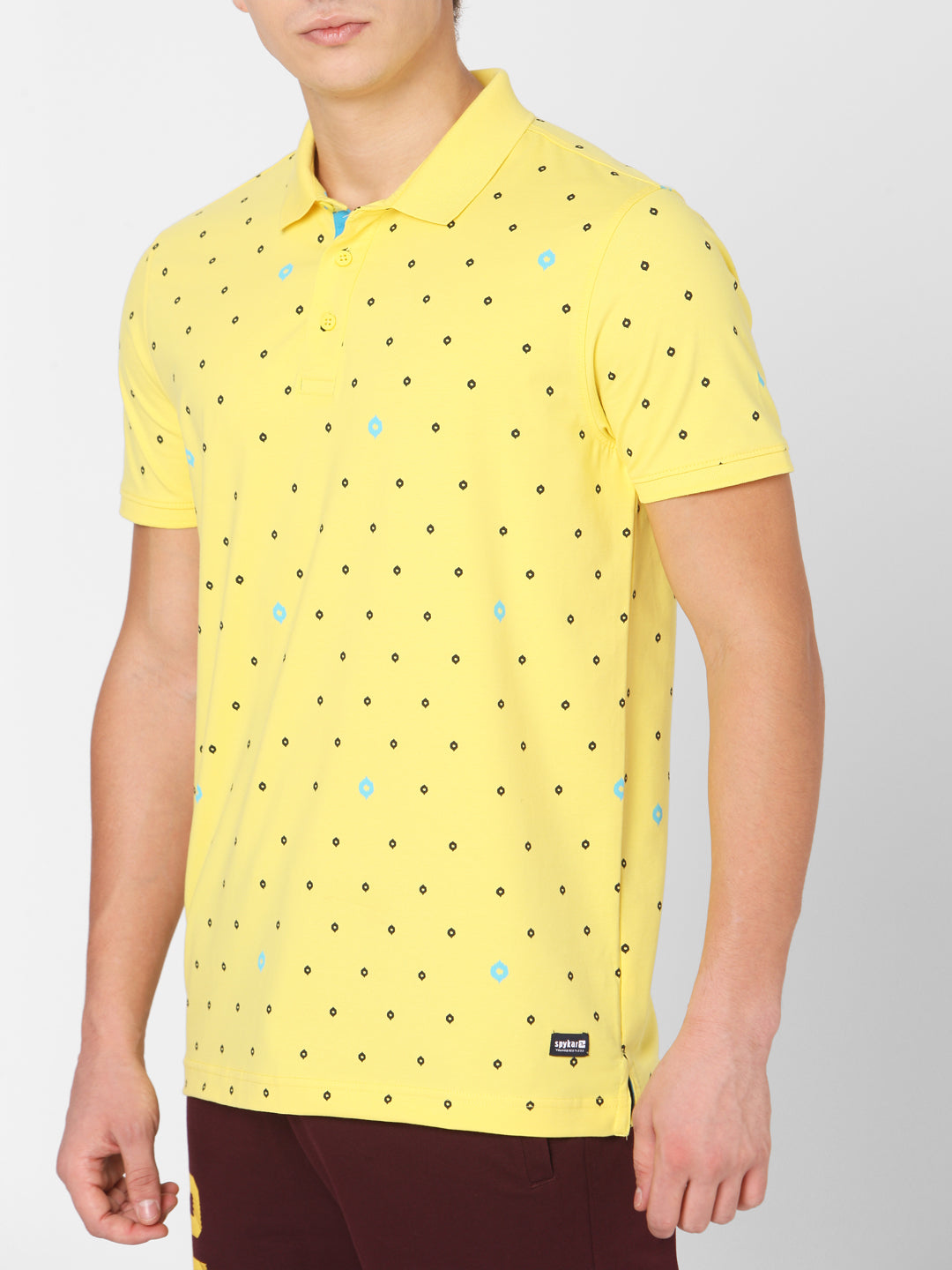 Spykar Men Yellow Cotton Slim Fit Polo T-Shirt