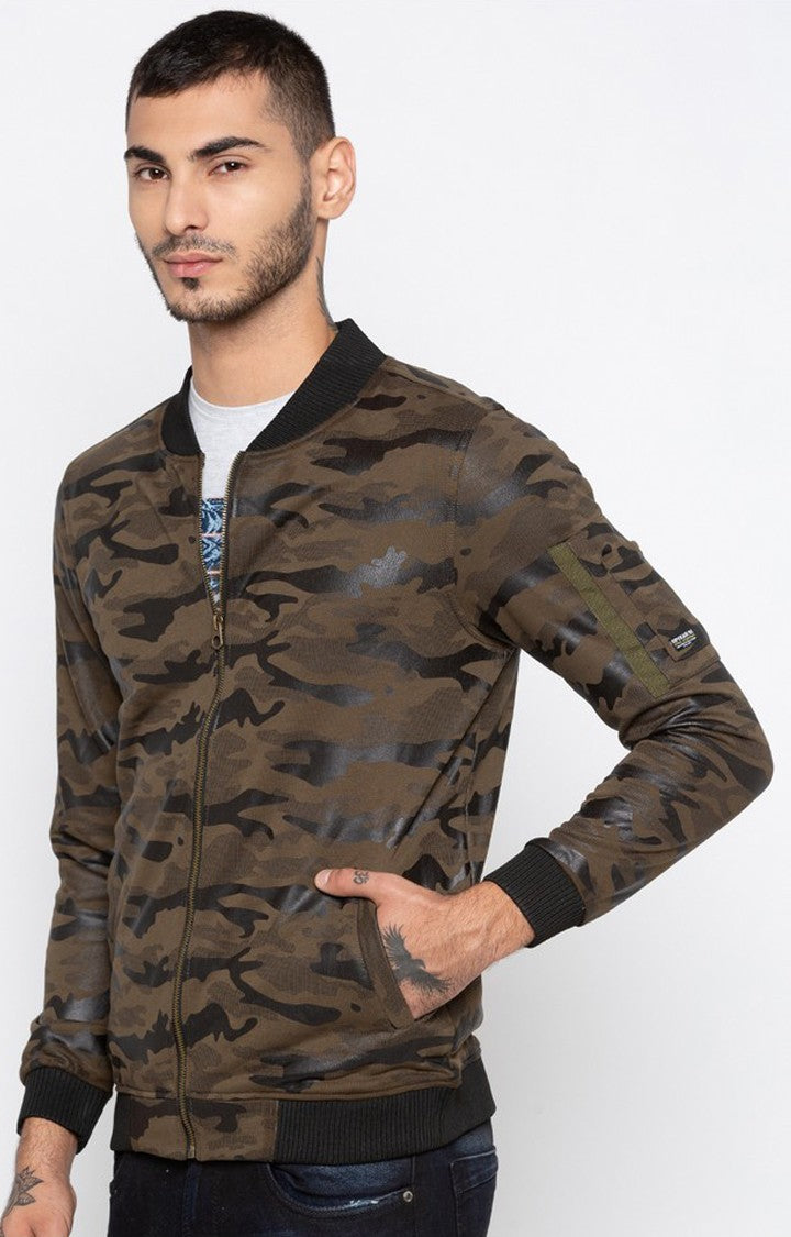 Spykar Men Brown Camouflage Slim Fit Bomber Jacket