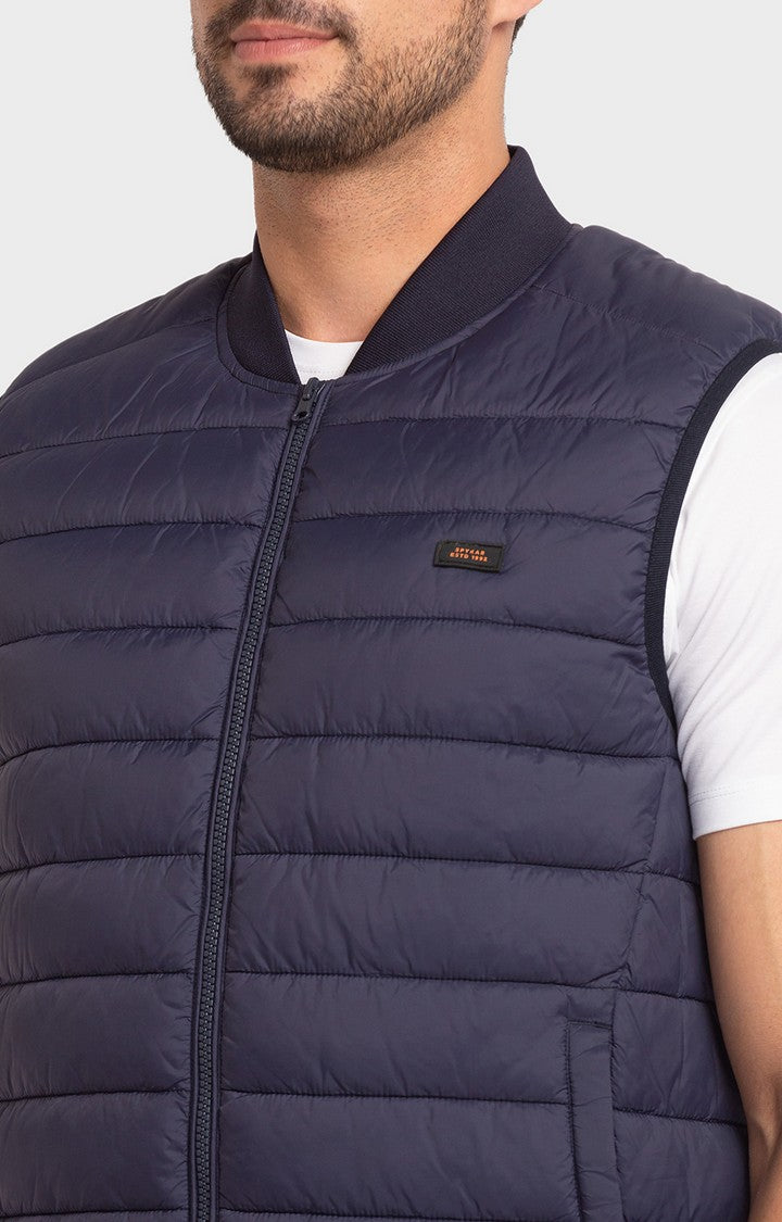 Spykar Navy Blue Polyester Full Sleeve Casual Jacket For Men