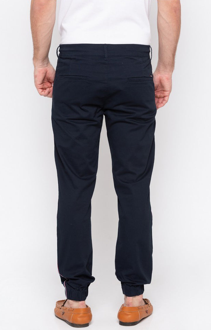 Spykar Men Blue Cotton Slim Fit Casual Trousers