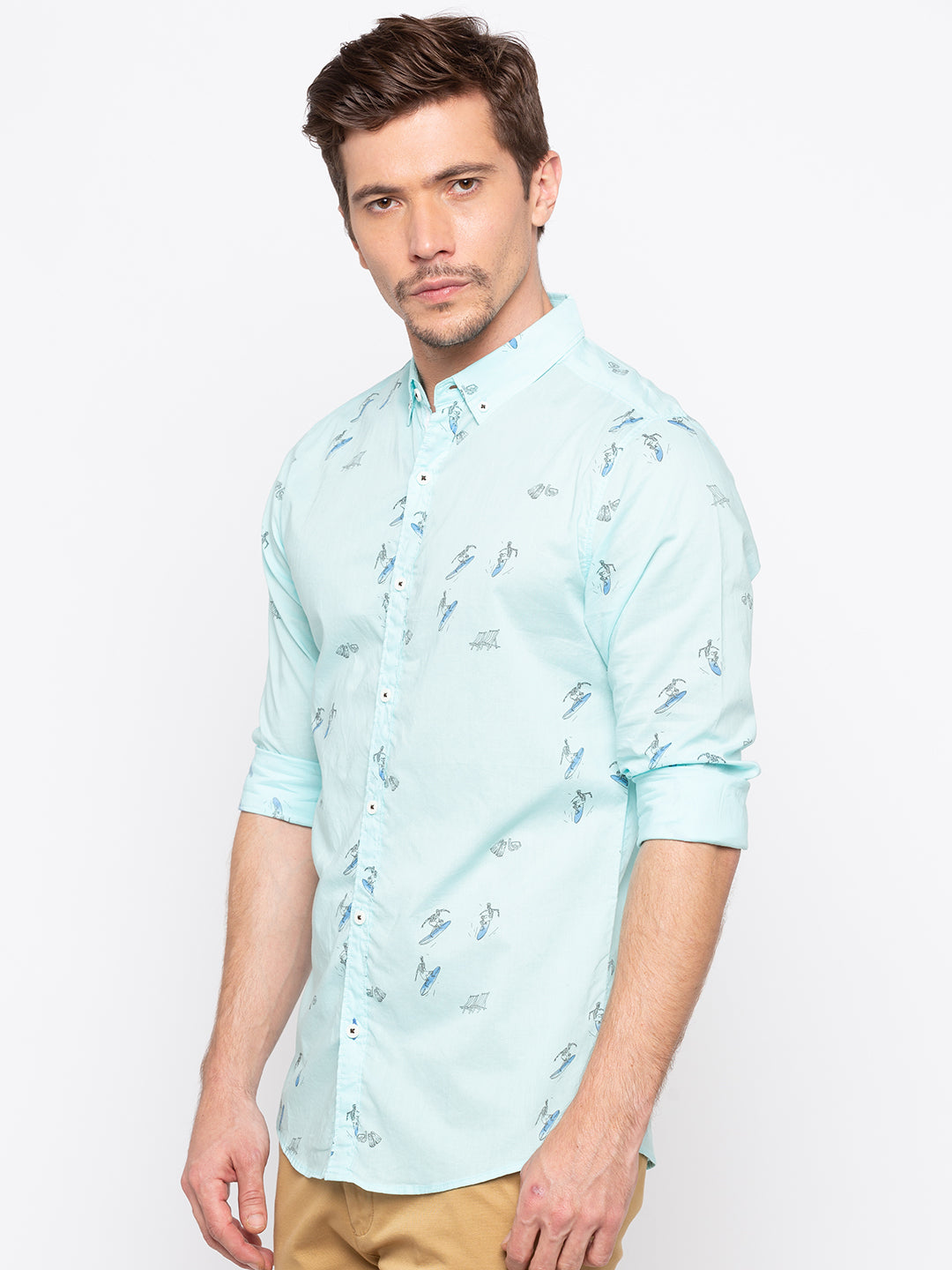 Spykar Men Aqua Printed Slim Fit Casual Shirt