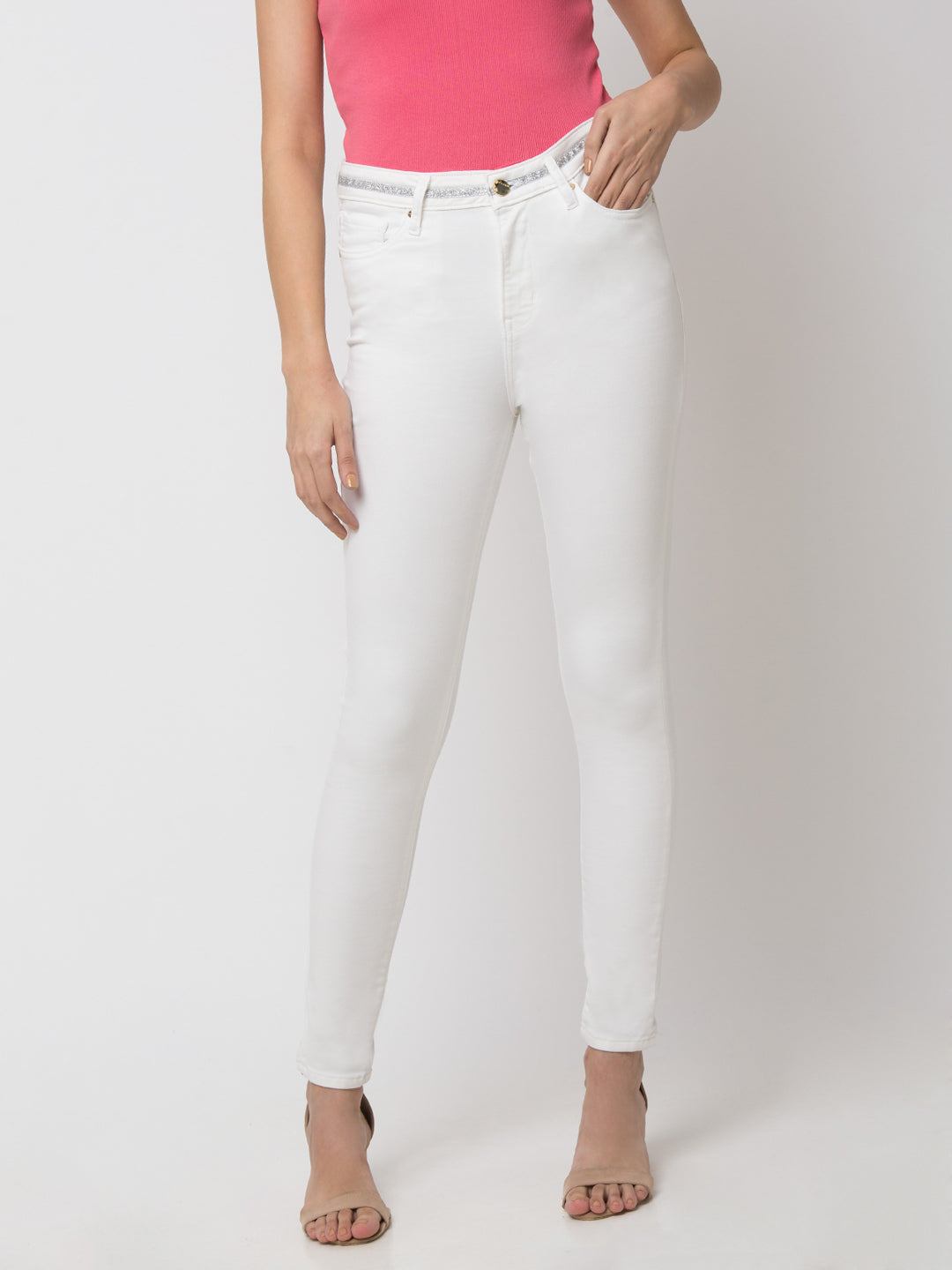 Spykar Women White Cotton Skinny Fit Regular Length Jeans (Ynr)