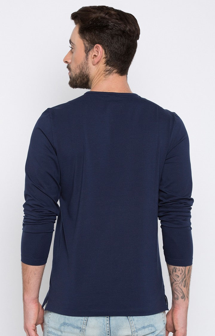 Spykar Navy Blue Solid Slim Fit Men T-Shirts