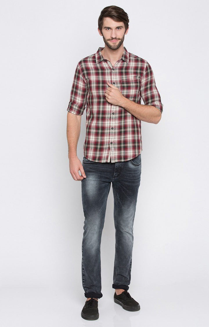 Spykar Men'S Red Cotton Checked Casual Shirts