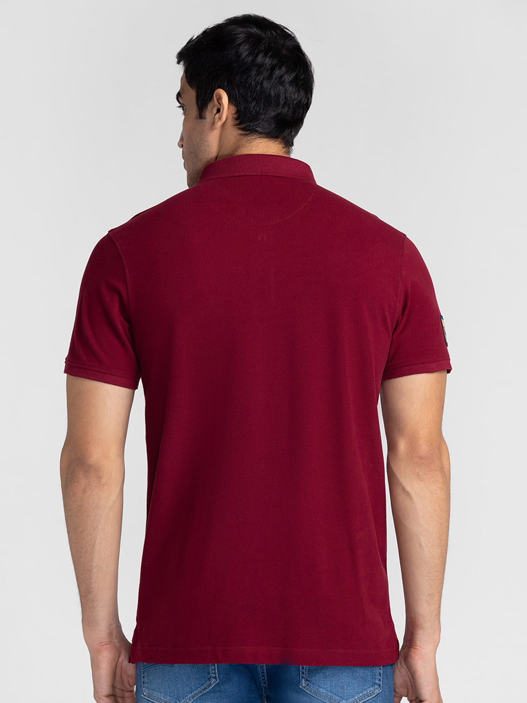 Spykar Men Berry Red Cotton Slim Fit Polo Printed T-Shirt