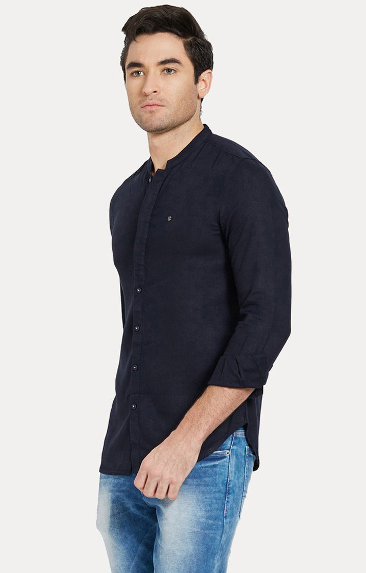 Spykar Blue Linen Slim Fit Shirts For Men