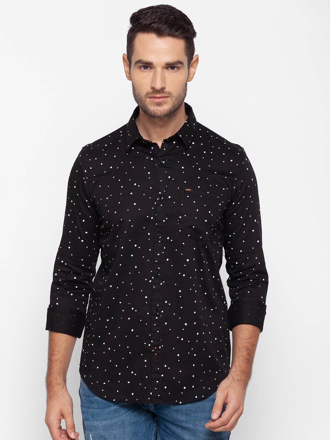 Spykar Slim Fit Black Cotton Men Shirt