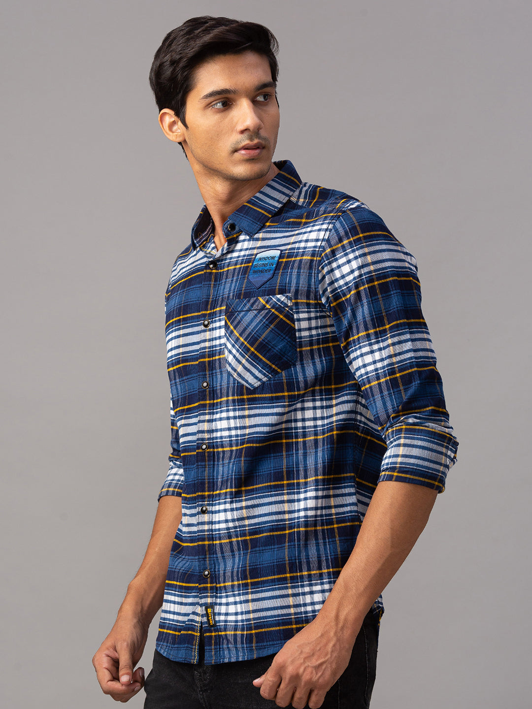 Spykar Men Blue Cotton Slim Fit Shirt