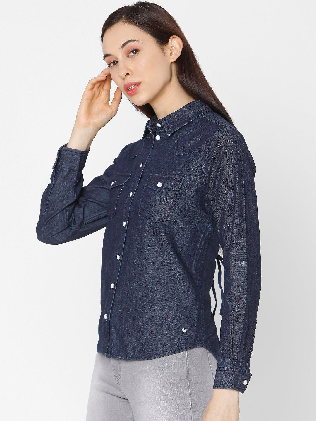 Spykar Regular Fit Blue Cotton Women Shirts