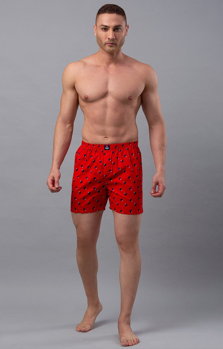 Red Cotton Boxer For Men Premium- Underjeans By Spykar