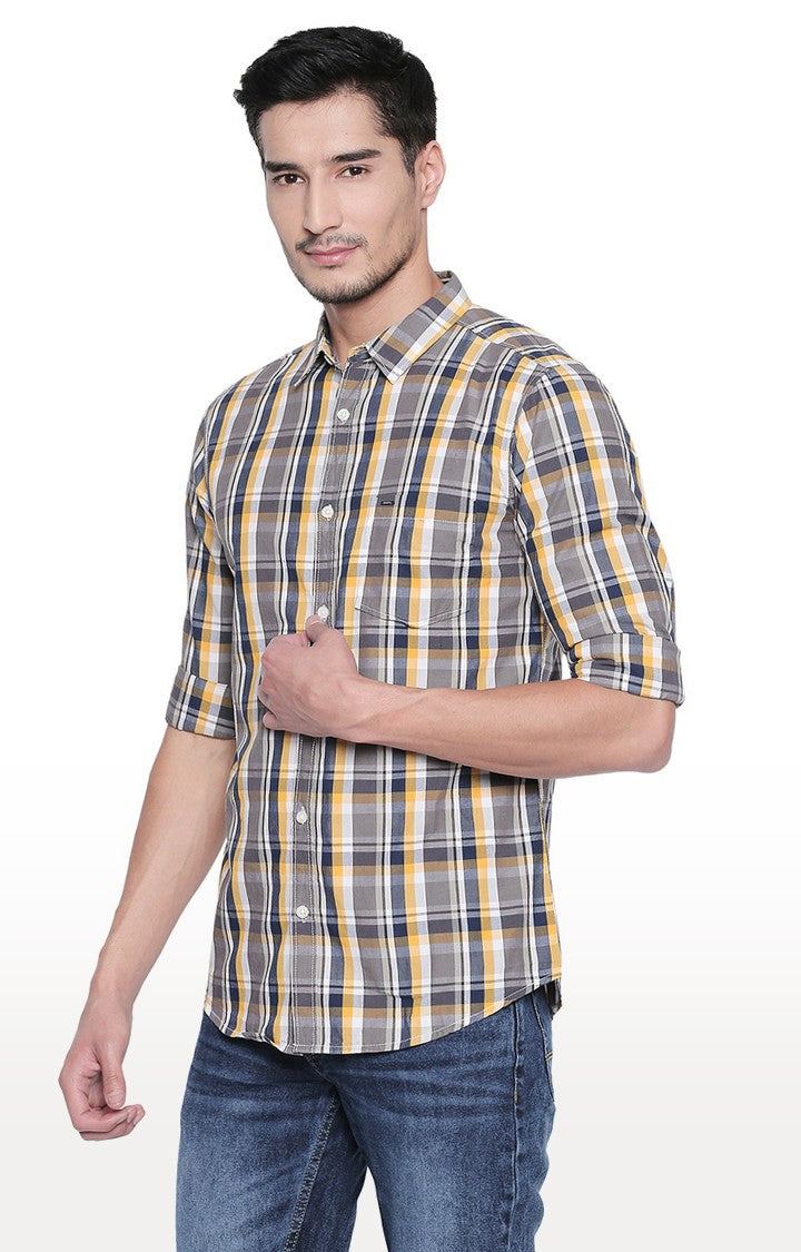 Spykar Men'S Grey Cotton Checked Casual Shirts