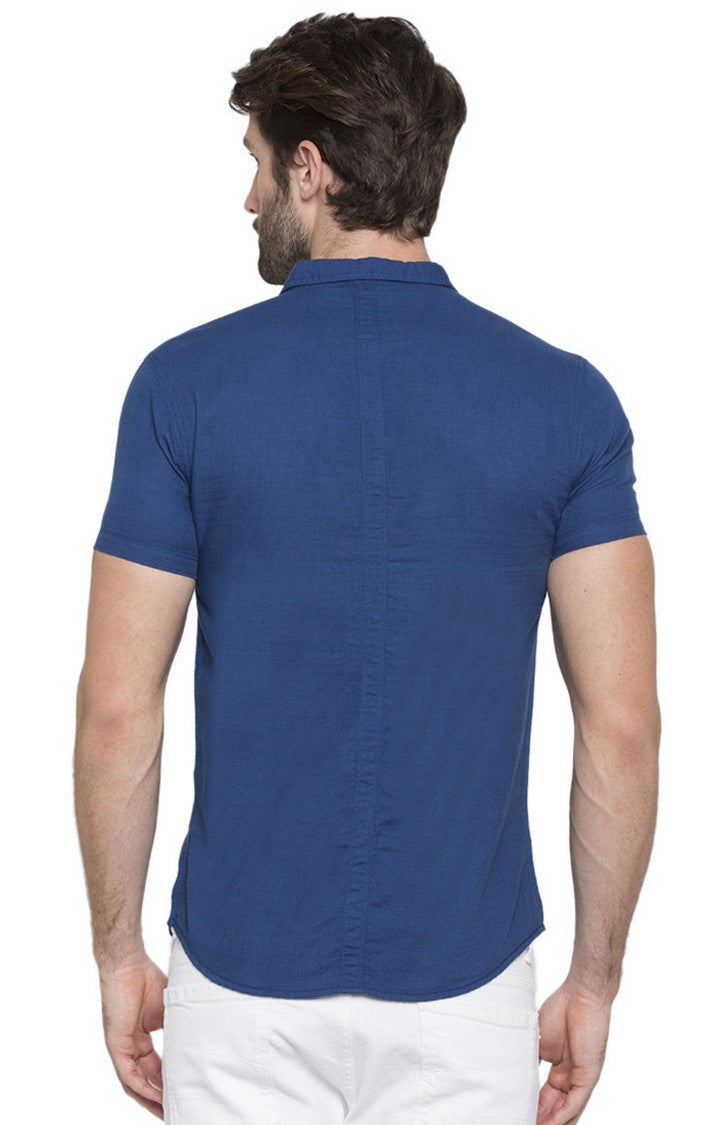 Spykar Men'S Blue Cotton Solid Casual Shirts