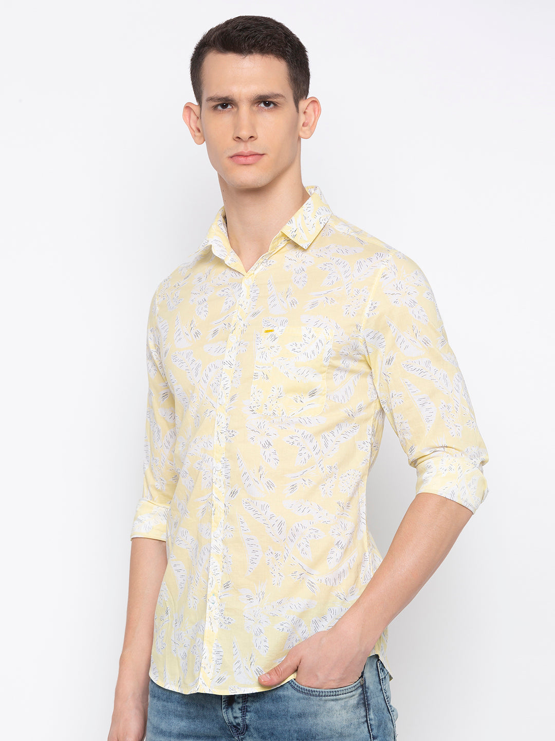 Spykar Men Yellow Printed Casual Shirt