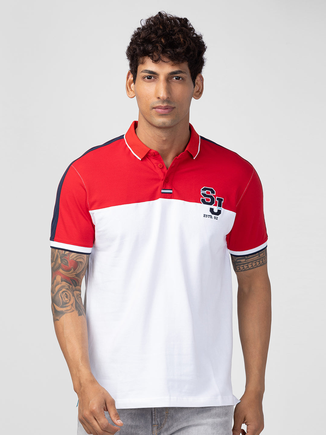 Spykar Men Deep Red Cotton Regular Fit Half Sleeve Printed Polo T-Shirt