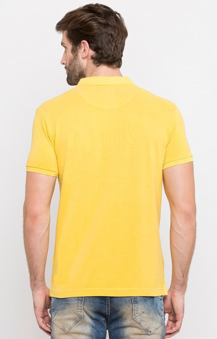 Spykar Yellow Solid Slim Fit Polo T-Shirt