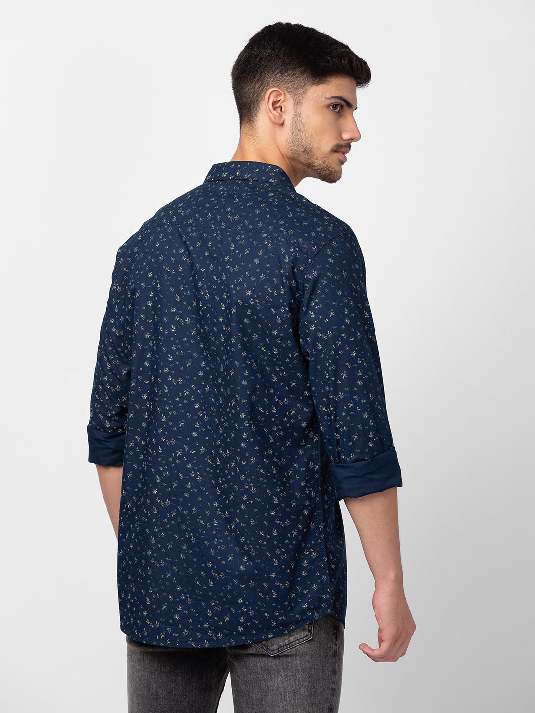 Spykar Men Navy Blue Cotton Slim Fit Printed Shirt