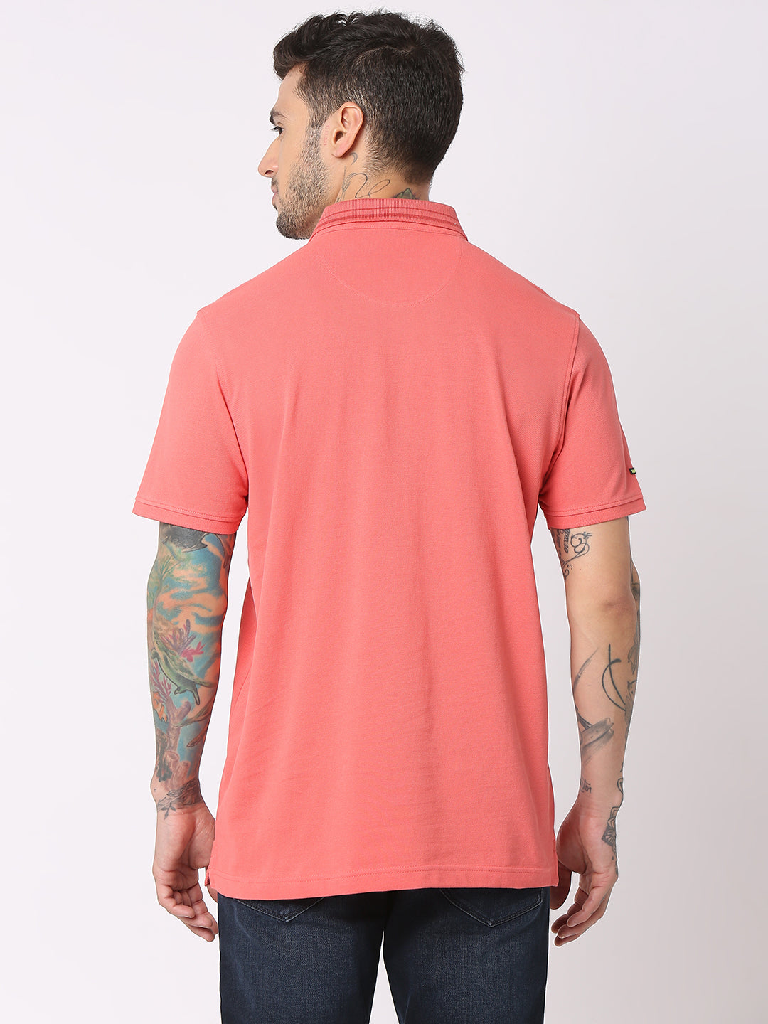 Spykar Men Haze Pink Cotton Regular Fit Polo Plain T-Shirt