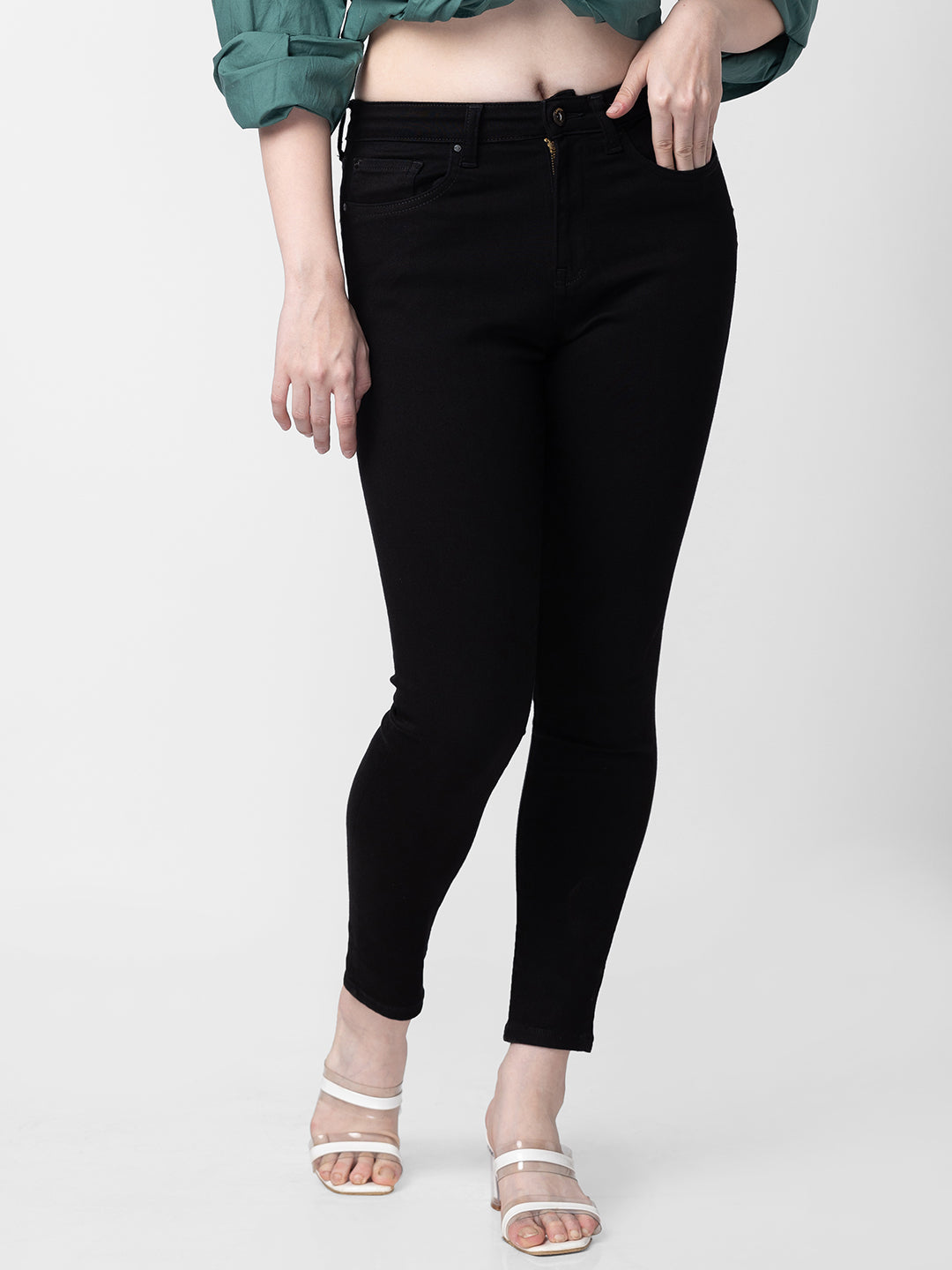 Spykar Women Black Cotton Super Skinny Ankle Length Jeans (Alexa)