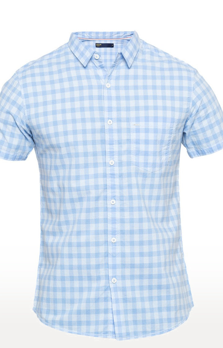 Spykar Men'S Blue Cotton Checked Casual Shirts