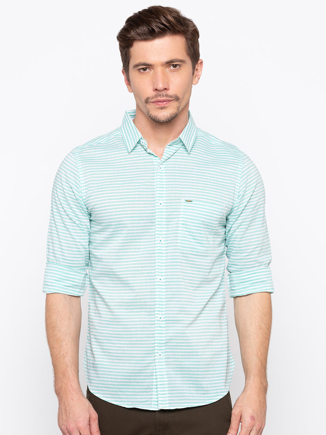 Spykar Men Mint Striped Slim Fit Casual Shirt