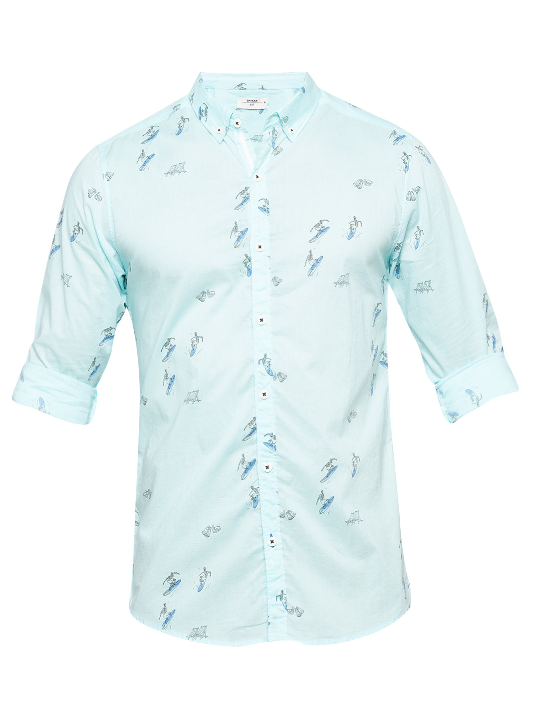 Spykar Men Aqua Printed Slim Fit Casual Shirt