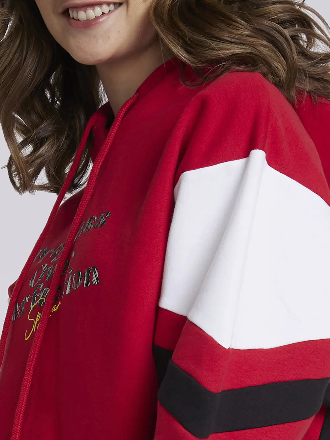 Spykar Women Crimson Blended Comfort Fit Hooded Printed Sweatshirt