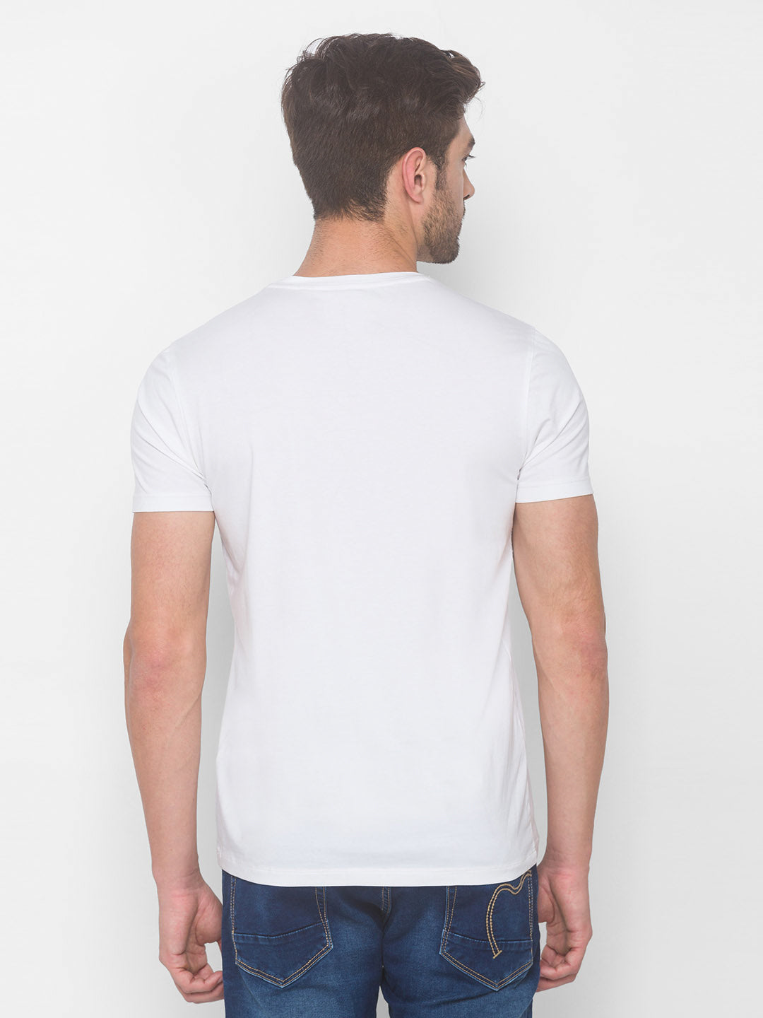 Spykar Men White Cotton Slim Fit Round Neck T-Shirt