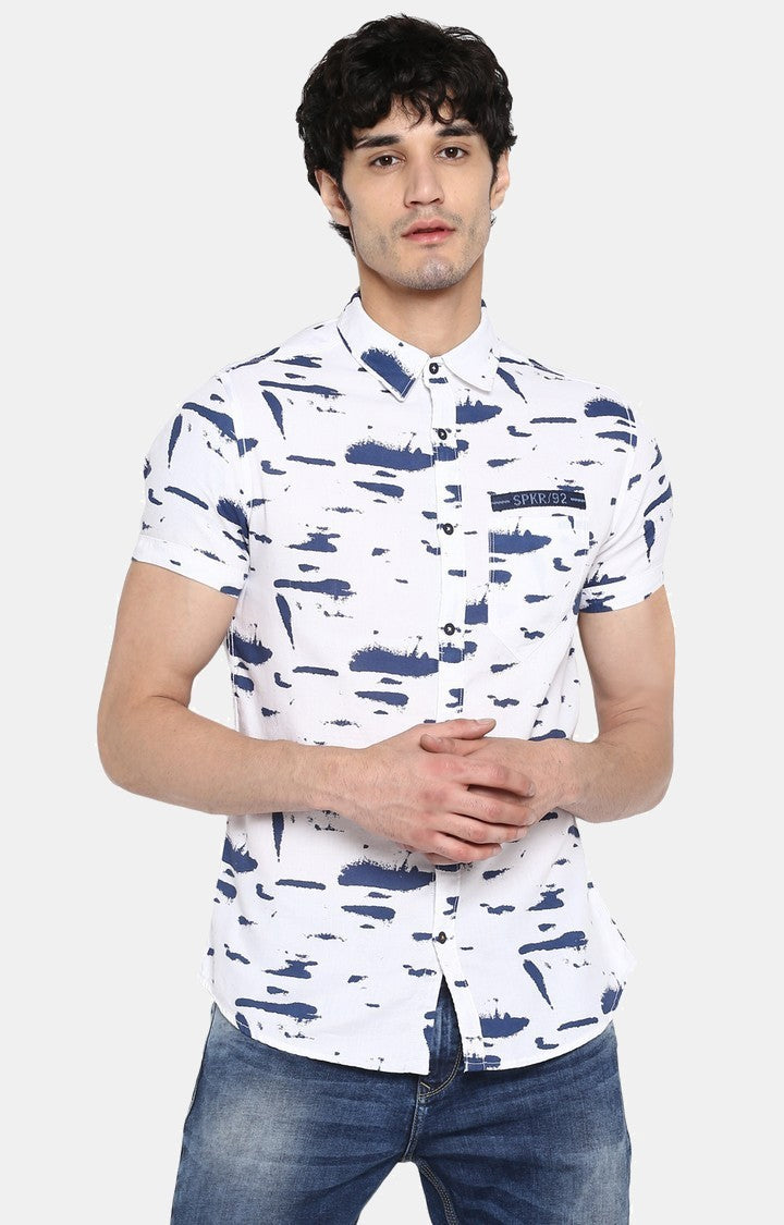 Spykar Men'S White Cotton Printed Casual Shirts