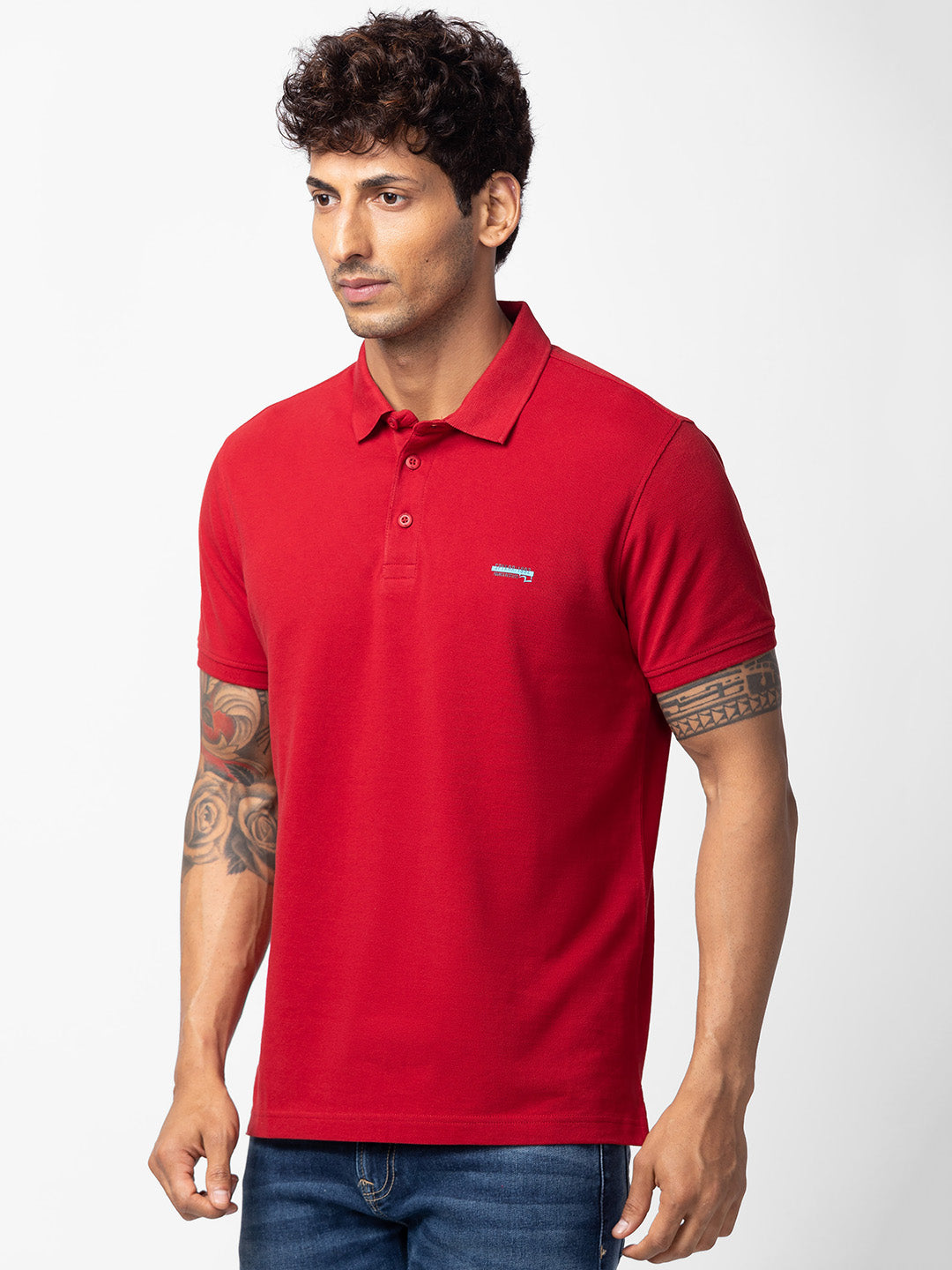 Spykar Men Deep Red Cotton Regular Fit Half Sleeve Plain Polo T-Shirt