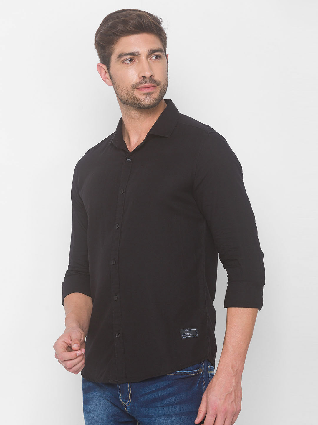 Spykar Men Black Cotton Slim Fit Shirt