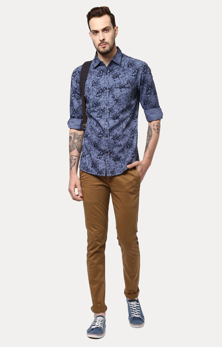 Spykar Men'S Blue Cotton Printed Casual Shirts