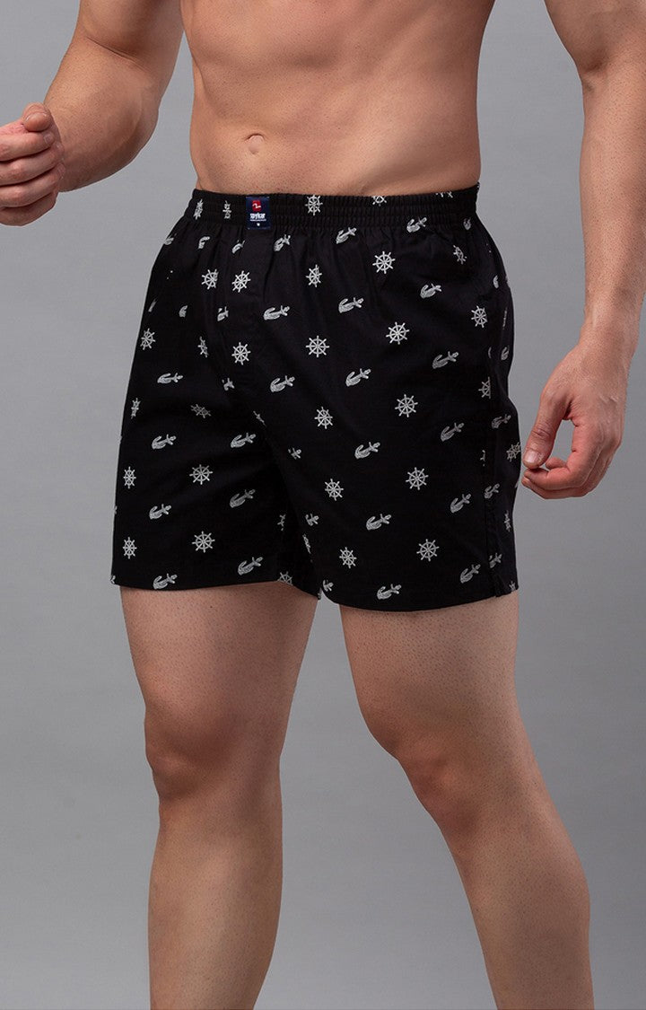 Black Cotton Boxers For Men Premium- Underjeans By Spykar