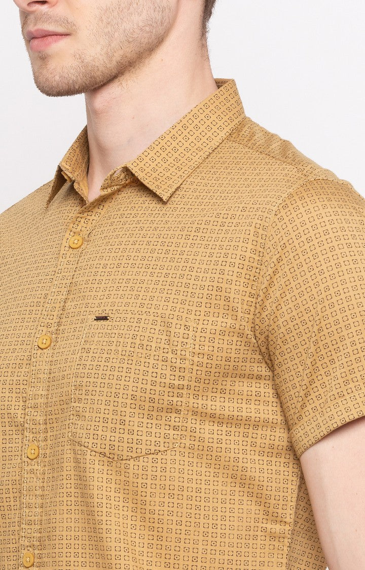 Spykar Men'S Brown Cotton Printed Casual Shirts