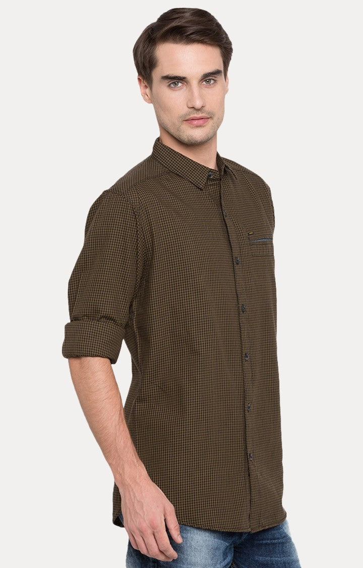 Spykar Men'S Green Cotton Checked Casual Shirts