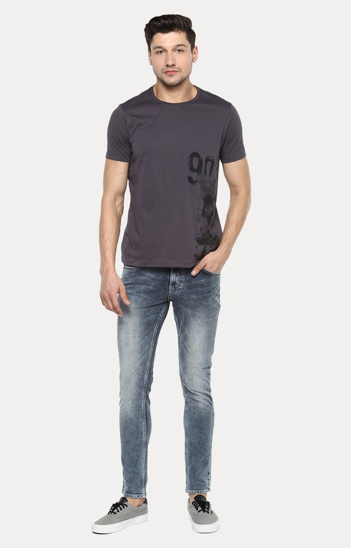 Spykar Grey Cotton Slim Fit T-Shirt For Men