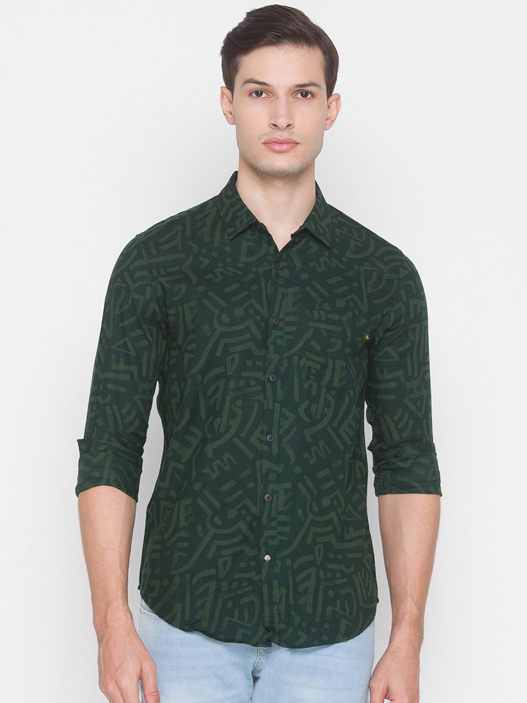 Spykar Green Cotton Men Shirt