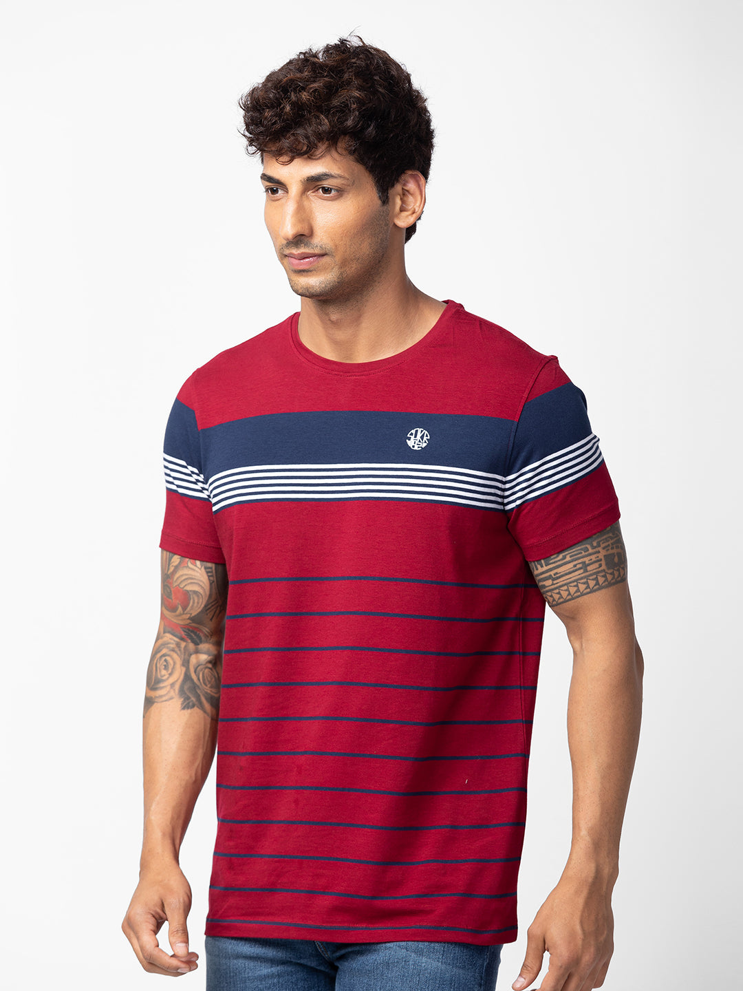 Spykar Men Deep Red Cotton Regular Fit Half Sleeve Printed T-Shirt