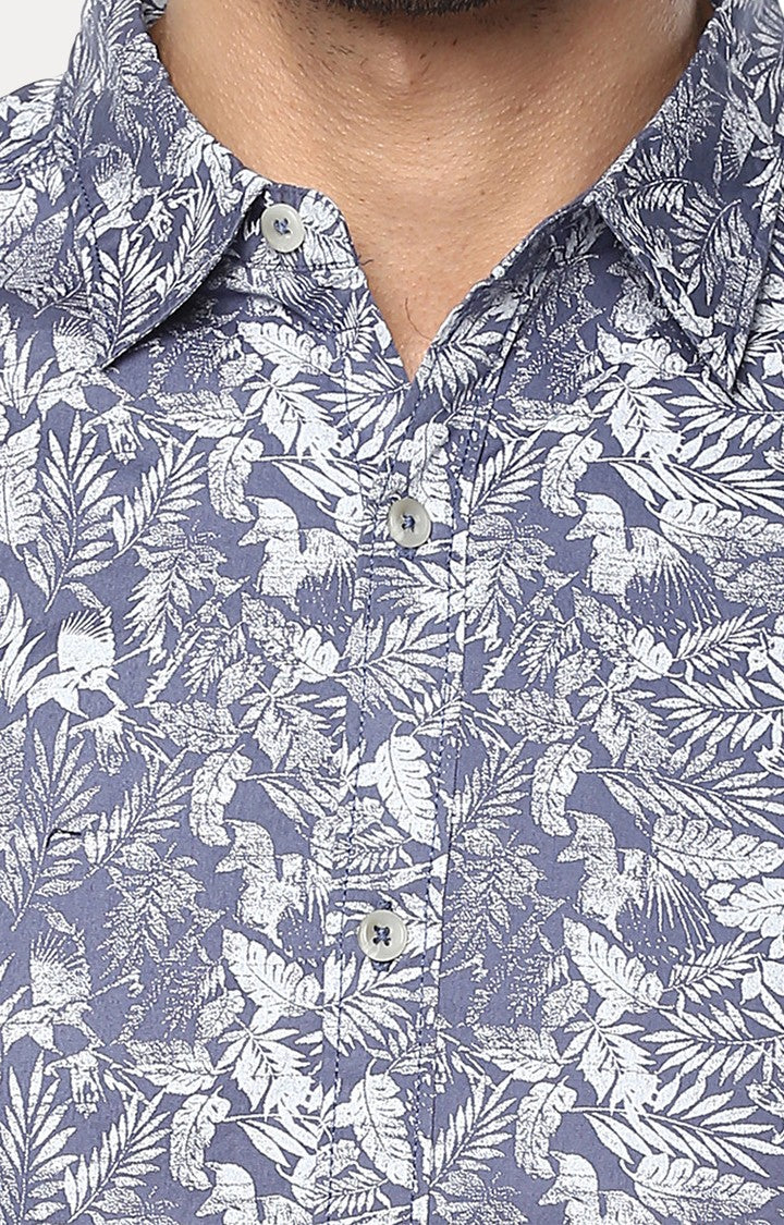 Spykar Men'S Blue Cotton Printed Casual Shirts