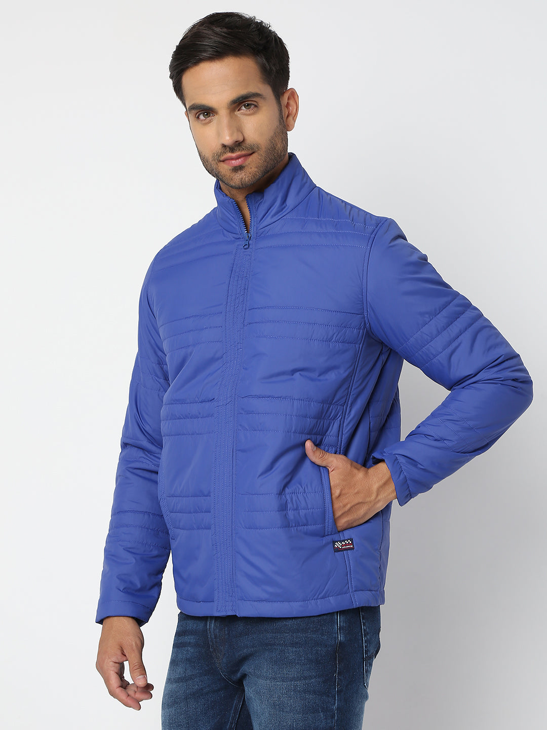 Spykar Men Royal Blue Nylon Regular Fit Jacket