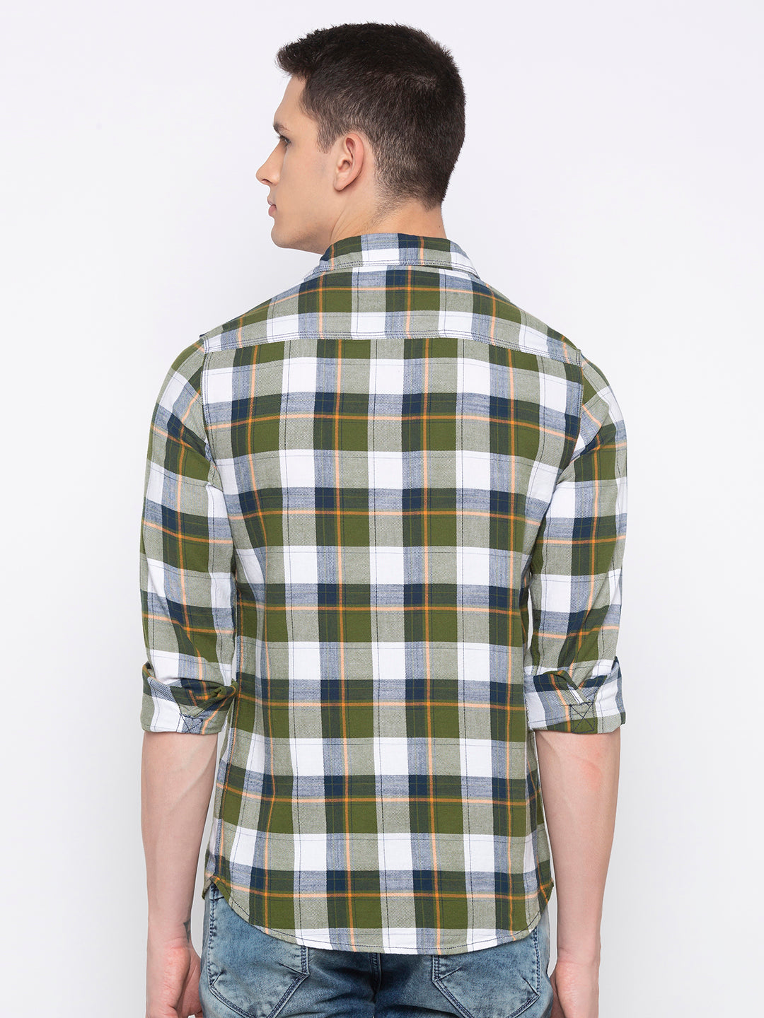 Spykar Men Olive Checked Slim Fit Casual Shirt