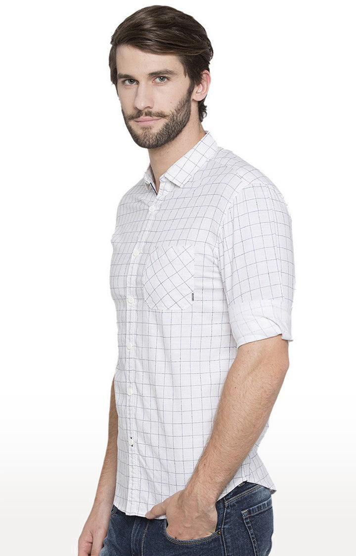 Spykar Men'S White Cotton Checked Casual Shirts