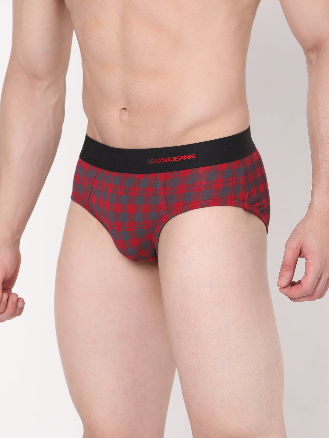 Men Premium Cotton Blend Maroon-Check Brief - (Pack Of 2)- Underjeans By Spykar