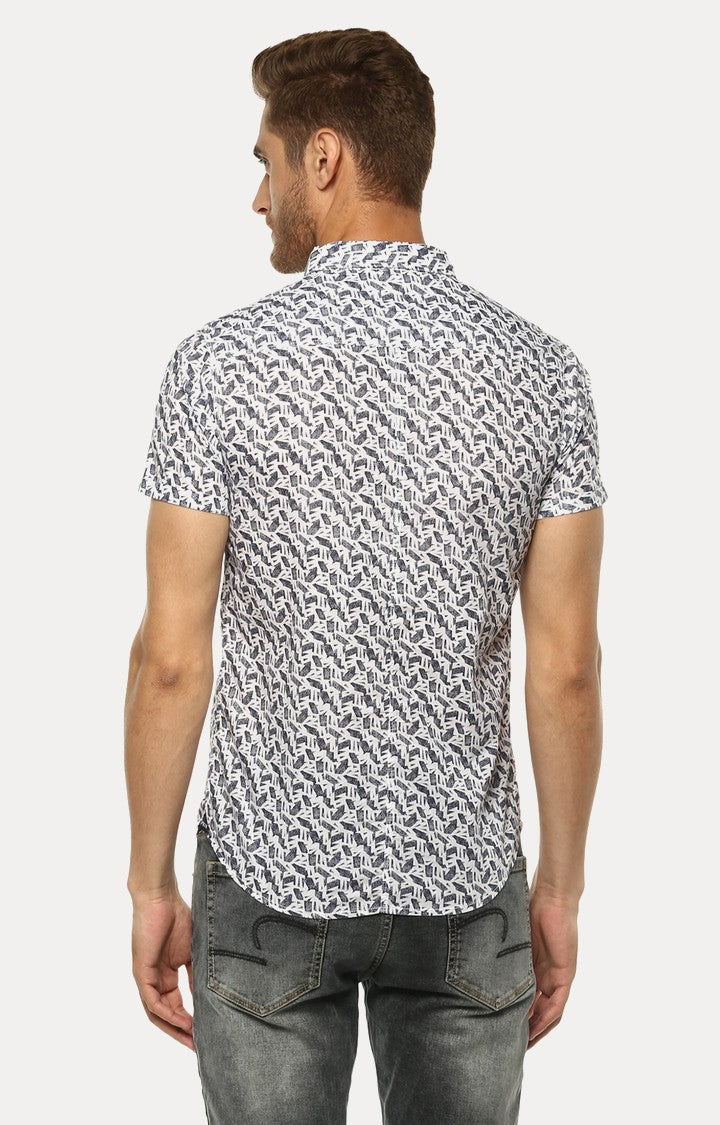 Spykar Men'S White Cotton Printed Casual Shirts