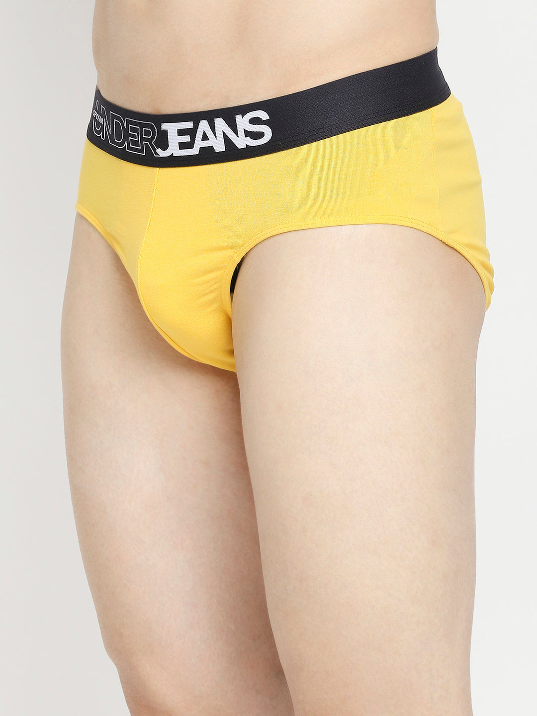 Men Premium Yellow & Black Cotton Blend Brief - Pack Of 2- Underjeans By Spykar