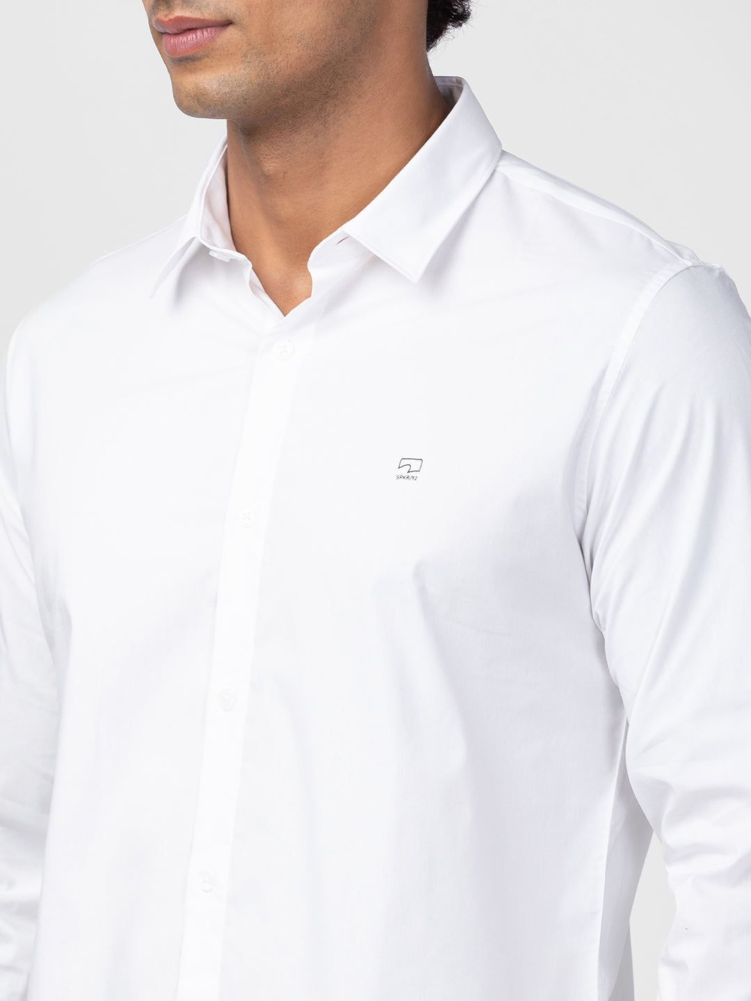 Spykar Men White Cotton Regular Slim Fit Plain Shirt